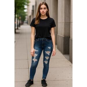 Distressed Ripped Skinny Jeans Blue SO High Rise Jegging Women’s 7/28